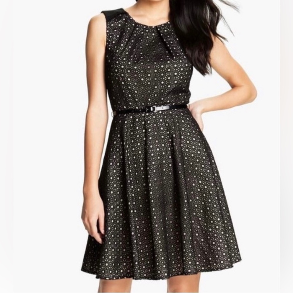 Vince Camuto | Black Eyelet Fit & Flare Dress - Full Length Zipper In Back -Chic